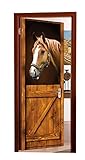 ONMARS 3D-Tierpferd-Tür-Wandbild, entfernbar, selbstklebend, für Heimdekoration, 4 Größ