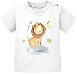 SpecialMe® Baby T-Shirt mit Namen Tier-Motive Nashorn Löwe Elefant Watercolor Junge Mädchen Kurzarm Bio-Baumwolle Löwe weiß 92/98 (16-24-Monate)