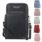 ZhengYue Damen Geldbörsen Schultertasche Handy Umhängetasche Handytasche zum Umhängen Handygeldbörse PU Leder Tasche Geldbörse Damen Klein Umhängetasche mit Abnehmbar Schultergurt (BBlack)