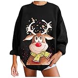 HHyyq Damenmode Casual Fun Christmas Print Pullover Lose Sport Top Pullover Fit Freizeit Sport Langarmshirt Hoodies Training Pulli Streetw