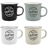 com-four® 4x Kaffeebecher'Morning Coffee' im Vintage-Design - Kaffeetasse aus Keramik für zu Hause und Büro (04 Stück - beige/grau/schwarz/weiß)