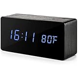 Raxinbang Holz Spiegel Alarm-LED-Bildschirm Digital Voice Tunable Digitaluhr Anzeige Von Uhrzeit Und Datum,Schwarz Und Blau Zeichen 15 * 4 * 7cm W