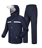 Coutyuyi Herren Regenanzug Reflektierender 100% Wasserdichter Anzug Outdoor Regenmantel Winddicht Regenjacke （L, Navy Blau）