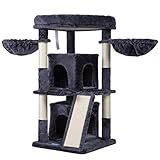 Hey-brother Kratzbaum mit 2 Katzenhöhle, Hängematte, Großer plattform, 100 cm Stabiler Katzenbaum, Rauchgrau EMPJ004G