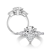 fohatu 925 Sterling Silber Tropfenförmiger 5 Karat Sona Simulation Diamantring Modeschliff Zirkonia Jahrestag Ehering Schmuck,Silber,6