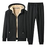 Warm Fleece Trainingsanzüge Herren Herbst Winter Warm Gefüttert Jogginganzug Freizeitanzug Langarm Kapuzenjacke Sport Hosen Slim Fit Zweiteiliger Sportanzug Gym Freizeit Reißverschluss Jogging Anzug