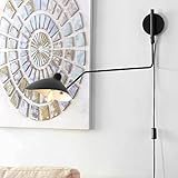 Wandleuchte mit Schalter Wandlampe Wohnzimmer Wand-Leselampen, Verstellbar Metall Langer Arm 65cm, 1,8 m Kabel mit Stecker, E27 Fassung Schwarz Innen Schwenkbar Wandstrahler Leselampe (A)