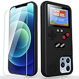 Gameboy Phone Case iPhone 12/12 Pro with Clear Glass Screen Protector,Full Color Display 36 Classic Game, Protective Cover Self-Powered, Fully Protect Your iPhone (Black, iPhone 12/12 Pro)