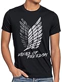 A.N.T. Wings of Freedom Herren T-Shirt AOT Attack aufklärungstruppe on Titan, Größe:XXL, Farbe:Schw