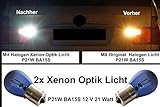 2x Rückfahrlicht P21W BA15S Halogen Lampen Lampe Birne 4300K Xenon Optik Look White Weiß Mit E-Prüfzeichen (BM21W)