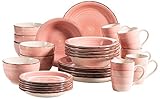 MÄSER 931615 Bel Tempo II 30-teiliges Vintage Geschirr Set für 6 Personen, handbemaltes Keramik Kombiservice in Rosa, Steing