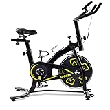 Heimtrainer 6kg Schwungrad Hometrainer Fahrrad Indoor Cycling Fitnessbikes mit einstellbarem Widerstand und Sitz, LCD-Bildschirm, Handyhalterung, maximale Belastung 100 kg (Gelb B)