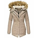 Laonajkd Damen Wintermantal Lang mit Fell Warm Winterparka Gefüttert Große Größen Günstig Fleecejack Lange Ärmel Reißverschluss Damenjacke Plüschmantel Kapuzenjacke Winterparka D