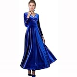 Yokbeer Frauen Winterkleid Langarm Abendkleid Elegantes Langes Weihnachten V-Ausschnitt Partykleid Samt (Color : Blue, Size : M)