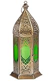 Orientalische Laterne aus Metall & Glas Basma Grün 24cm | orientalisches Windlicht | Marokkanische Glaslaterne für innen | Marokkanisches Gartenwindlicht für draußen als G