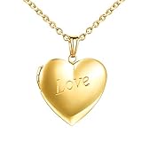 MicLee Damen'LOVE'Halskette Kette Foto Herz Medaillon Photo Bilder Amulett Edelstahl Anhänger Herzkette mit Geschenkbox Grußkarte Super Geschenk für Paar Pärchen Mutter T