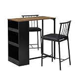 belupai 3-teiliges Bartisch und Hocker im Retro-Stil mit 3 Ablagefächern, platzsparend, Küche Esstisch und Stü