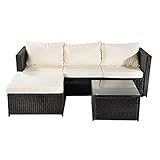 5-teilig Gartenmöbel-Set Rattan Lounge Sitzgruppe Polyrattan Gartenmöbel Set Rattanmöbel Sofa Set Gartentisch Mit Glasplatte, Mit Kissen, Für Outdoor, Garten, Schwarz & Beig