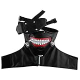 ITODA Halloween Requisiten Tokyo Ghoul Halloweenmaske Ken Kaneki Kopfmaske Cosplay Kopfbedeckung PU Leder Kopfschmuck mit Reißverschluss Halloweenkostüm Blutig Gruselig Horrormaske Maskerade Fasching