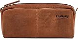 LEABAGS Fort Wayne Leder-Mäppchen I Stifte Mäppchen aus echtem Büffel-Leder I Leder-Etui I Vintage Federmappe I Federmäppchen I Kleine Federtasche I Stiftetui I 20x9x6 cm I Roug