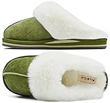 KuaiLu Hausschuhe Damen Flauschige Plüsch Lammfell Geschlossen Winter Warme Pantoffeln Frauen Kuschel Memory Fussbett Hause Slippers Rutschfest Feste Sohle Hüttenschuhe Indoor Outdoor. Grün 39
