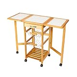 xilinshop Endtabelle Tragbare Küchenwagen- Insel Kompakter Lagerwalzwagen, servierender Wagen mit Weinregal, Einer Schublade, Zwei Körben, einem offenen Regal B