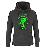 Comedy Shirts - EAT. Sleep. BMX - Kinder Hoodie - Schwarz/Neongrün Gr. 134/146