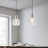 2pack Modern Pendelleuchte Glas, Metall Vintage Hängeleuchte E27 Ø16cm, Retro Design höhenverstellbar transparent Lampenschirm für Küche Esstisch Loft Schlafzimmer, C
