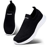 HKR Damen Mesh Atmungsaktiv Walking Schuhe Freizeit Turnschuhe Leichte Laufschuhe Gym Fitness Sportshuhe Outdoor Sneakers Schwarz 40 EU