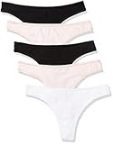 Amazon-Marke: Iris & Lilly Damen Tanga aus Baumwolle, 5er-Pack, Mehrfarbig (Soft Pink/White/Black), XL, Label: XL