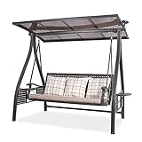 wuuhoo® I Hollywoodschaukel Marilyn 3-Sitzer mit Sitzauflagen I Schwingbank mit hochwertigem Aluminiumgestell I Gartenschaukel mit elektrisch verstellbarem Sonnendach I Schaukelbank Wetterfest I G