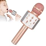 CUQOO Bluetooth Mikrofon - 4 in 1 Karaoke Wireless Mikrofon mit tanzenden LED-Lichtern - Karaoke Maschine Tragbare Lautsprecher Mikrofon für Singen - Karaoke Mikrofon mit Aufnahmefunktion (Rose Gold)