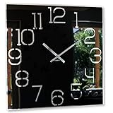 Wanduhr groß quadratisch Digit 50cm Durchmesser, ohne tickgeräusche modern, Design Acrylglas und Acrylspiegel, Wohnzimmer, Schlafzimmer (Schwarz)