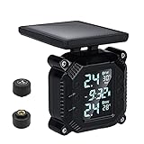 OBEST TPMS Solar-Reifendruckkontrollsystem, Wireless Solar Power Reifendruck Wasserdichtes Motorrad-Manometer mit 2 externen Sensoren, Solarladung und magnetischer USB-Aufladung