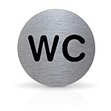 Betriebsausstattung24® Türschild Piktogramm „WC“ | Rundes Hinweisschild aus Aluminium | Für Ihre Tür & Wand | Silber | Durchmesser Ø 7,0 cm | Inkl. Klebep