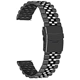 Juntan 24mm Edelstahl Schwarz Metallarmband 3D Uhrenarmband für Männer Frauen Ersatzband ansehen Metallfaltschließ