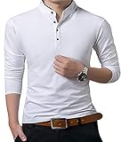 Lyon Becker Herren Grandad-Kragen Hemd in Pique Slim Fit Kurzarm Polo Top, Weiß-PL14, L