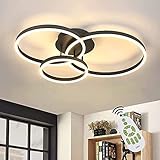 ZMH LED Deckenleuchte Wohnzimmer Deckenlampe Schwarz Dimmbar mit Fernbedienung 61W mit 3 Ringen aus Acryl und Aluminium für Schlafzimmer Büro KüchenArbeitszimmer - ca.82*58*15cm -drei Lichtfarb