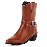 QUNHU Cowgirl Ankle Booties Point Tehe Chunky Ferse Side-Zip Mode Western Cowboy Mid Calf Ritterstiefel for Frauen (Color : Yellow, Size : 44 EU)