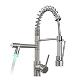 GIMILI LED Wasserhahn Küche,Wasserhahn Ausziehbar, Wasserhahn mit Brause,Küchenarmatur mit Brause Ausziehbar,Gebürsteter Nick