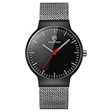 CHEETAH Mode Herrenuhren Ultradünne Mesh Edelstahl wasserdichte Uhr Unisex Minimalist Analog Quarz Armbanduhren (Schwarz rot)