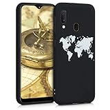 kwmobile Hülle kompatibel mit Samsung Galaxy A20e - Handyhülle Silikon Case - Travel Umriss Weiß Schw