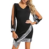 Elegante kleider Damen Kleid Cocktailkleider Ronamick Sexy Frauen mit V-Ausschnitt Partykleid vorne asymmetrische Kleid Abendkleid(XXL, Schwarz)