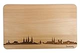 SNEG Brotzeitbrett Bamberg Skyline | Frühstücksbrettchen aus Buche | Holz Schneidbrett | Geschenk mit Gravur | Frühstücksbrett | Bayern (22x14x1cm - ohne persönlicher Gravur)