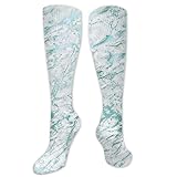 Hohe Socken, Crew-Socken für Damen, Mädchen, Marmor-Stein, abstrakt, weiß, Carrara, blau, blaugrün, atmungsaktiv, Sportsocken, lässige Thermosocken für Outdoor-Sportsock