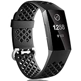 Dirrelo Kompatibel mit Fitbit Charge 3/Fitbit Charge 4 Armband, Sport Silikon Verstellbarer Ersatzarmband Atmungsaktives Uhrenarmband für Fitbit Charge 3 SE, für Frauen Männer, Schwarz Groß