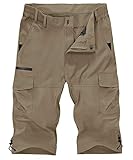 KEFITEVD 3/4 Hose Herren Stretch Leicht Cargo Bermudas mit Stretchbund Kurze Funktionshose Capri Hose Männer Cargohose Outdoor Robust Khaki 34