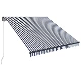 Cigopx Einziehbare Markise Handbetrieben mit LED 350x250 cm Blau und Weiß