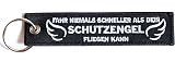 RENEGADE Schutzengel - Motorrad Schlüsselanhänger aus Stoff mit Schlüsselring - bestickt mit leuchtendem Faden & kratzfest (130 x 30 mm, schwarz). Ideal für Ihr M