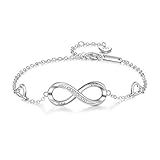 Albertband Personalisiertes Silber Infinity Armband mit 2 Namensarmbändern für Frauen Mädchen Beste Freundin Weihnachten Valentinstag Gravierte Verstellbare 2 H